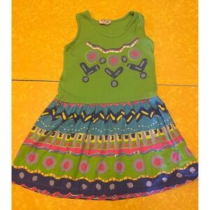 VTG 90s Washington Square Girls Sun Dress Green Abstract Print Size 10
